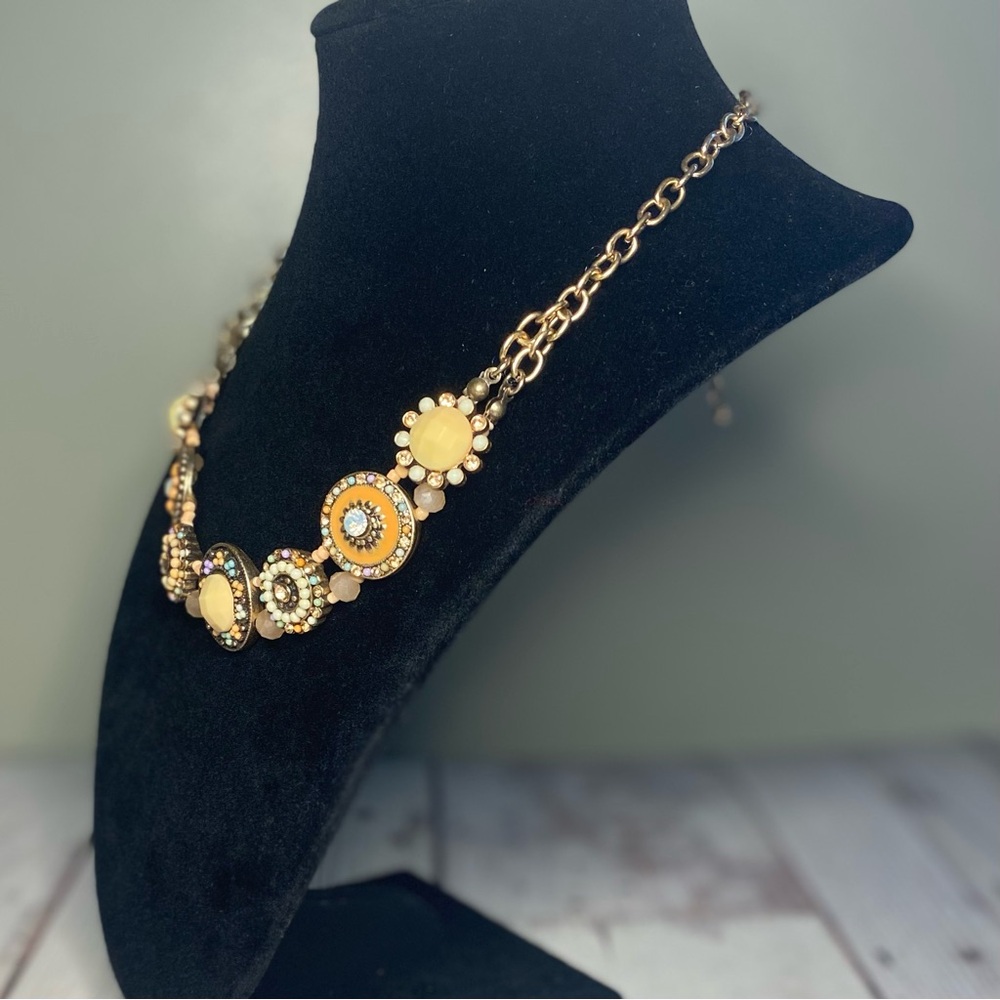 Gold Tone Multicolor Crystal Statement Necklace 16”-19” Adjustable - Picture 4 of 5